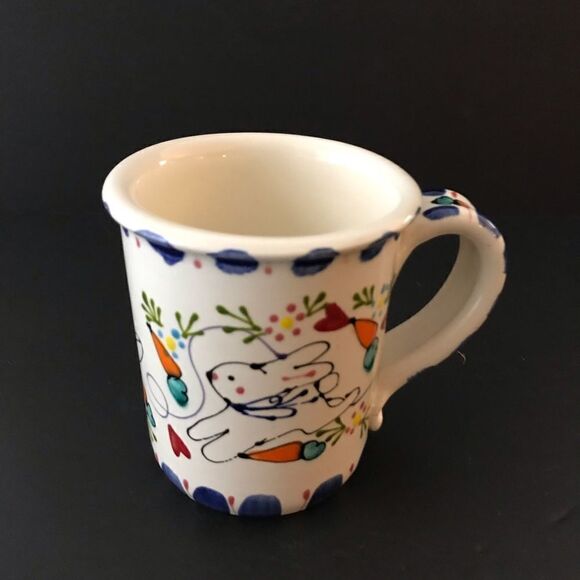Hand made painted pottery bunny carrot coffee mugs - Picture 1 of 4